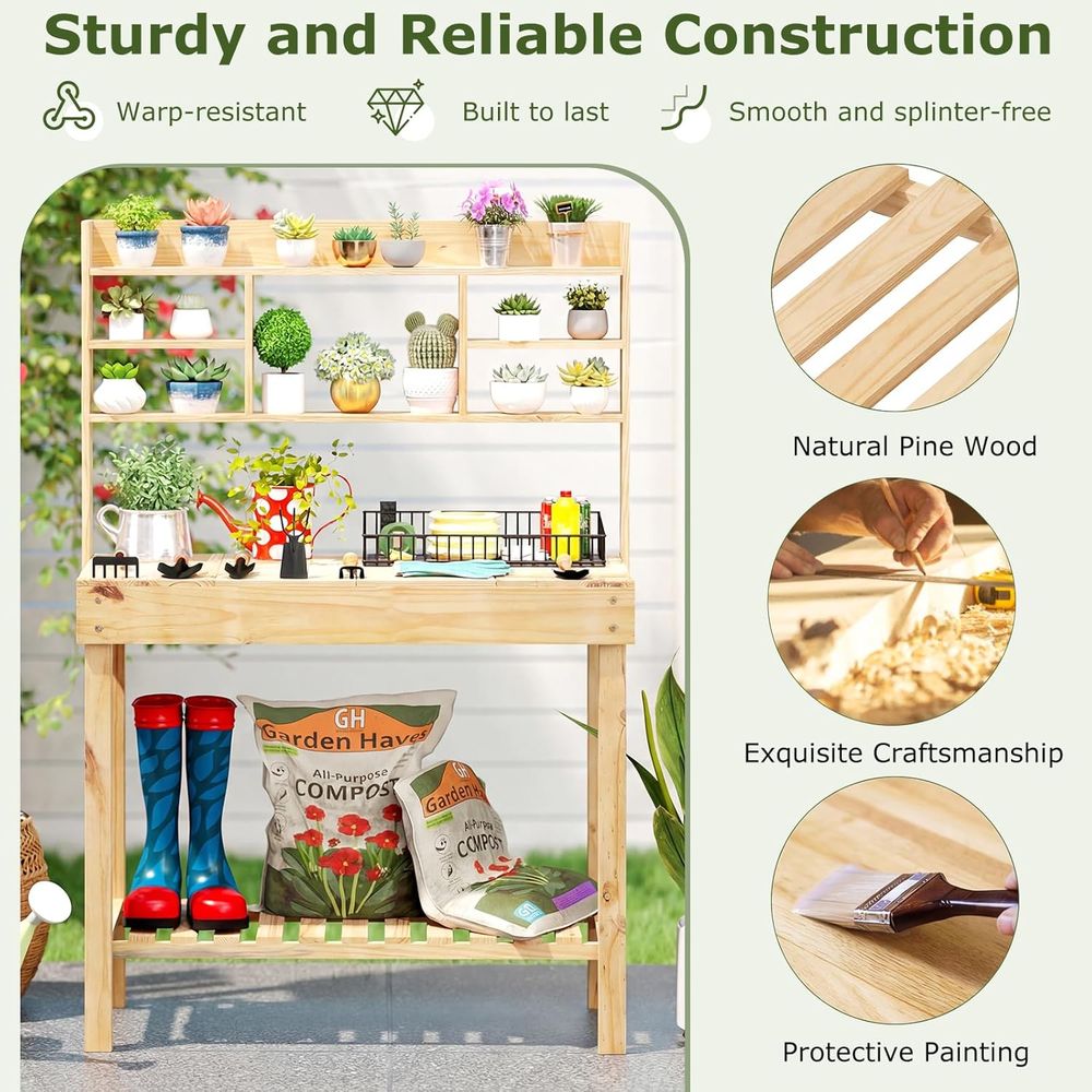 Potting Bench Table, 60” Wood  - Workbench Woodworking ulasan dan harga
